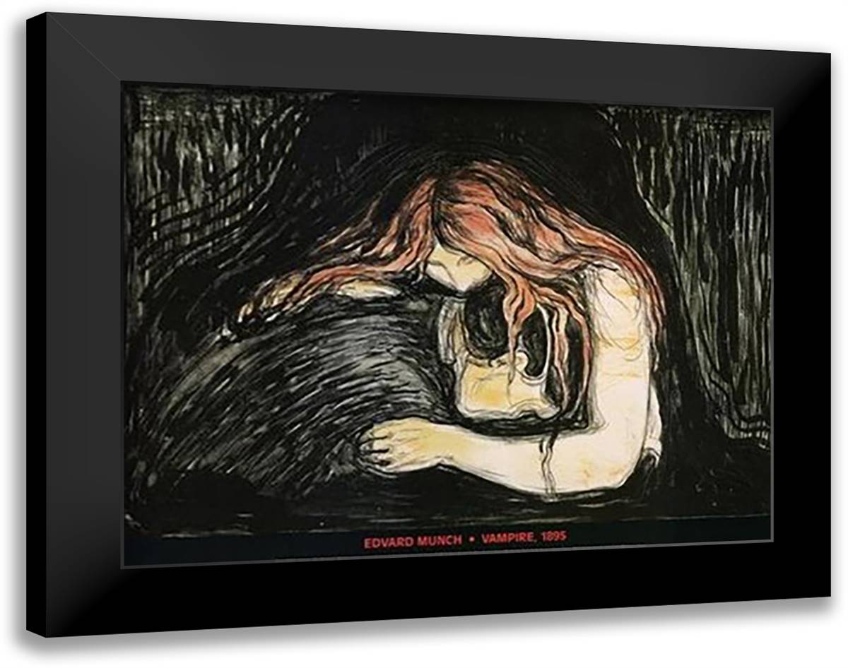 Vampire, c.1894 36x28 Black Modern Wood Framed Art Print Poster by Munch, Edvard