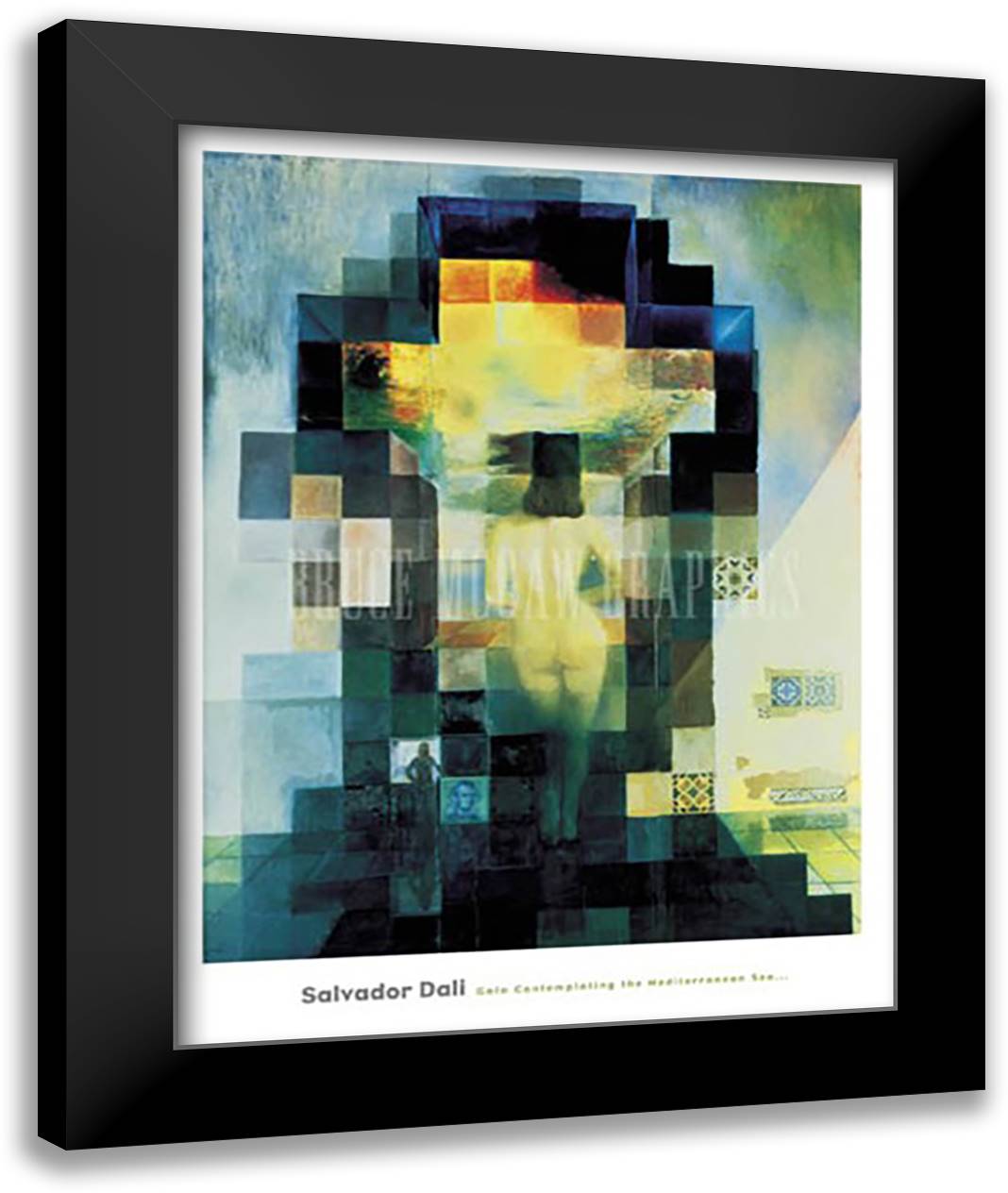 Gala Contemplating the Mediterranean Sea Which at Twenty Meters Becomes the Portrait of Abraham Lincoln 28x36 Black Modern Wood Framed Art Print Poster by Dali, Salvador