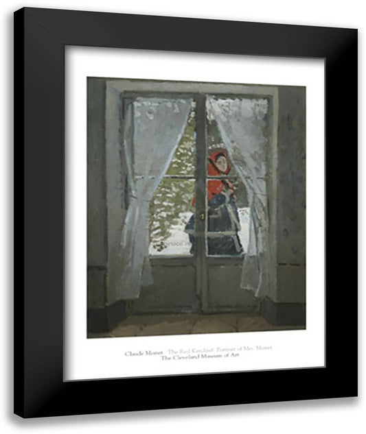 The Red Kerchief: Portrait of Mrs. Monet, c.1873 28x36 Black Modern Wood Framed Art Print Poster by Monet, Claude
