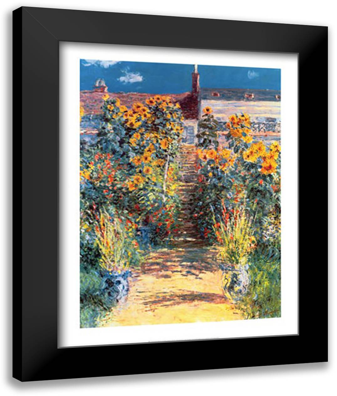 The Garden at Vetheuil 28x36 Black Modern Wood Framed Art Print Poster by Monet, Claude