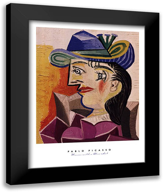 Woman with a Blue Hat 28x36 Black Modern Wood Framed Art Print Poster by Picasso, Pablo