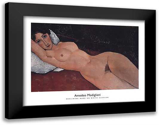 Reclining Nude on White Cushion 36x28 Black Modern Wood Framed Art Print Poster by Modigliani, Amedeo