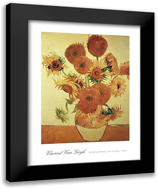 Sunflowers on Gold, 1888 28x36 Black Modern Wood Framed Art Print Poster by Van Gogh, Vincent