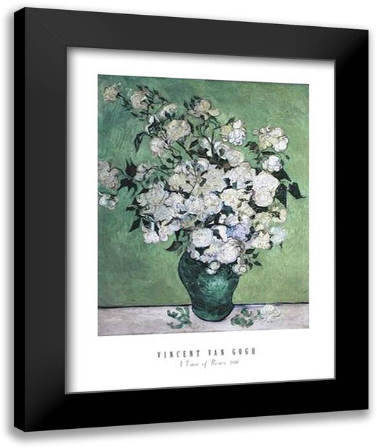 Vase of Roses, c.1890 28x36 Black Modern Wood Framed Art Print Poster by Van Gogh, Vincent