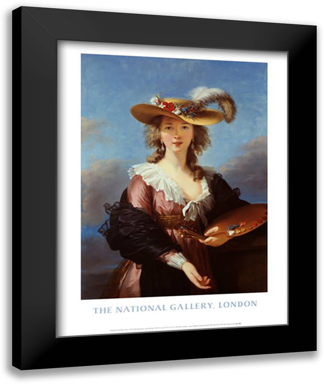 Self Portrait in a Straw Hat 28x36 Black Modern Wood Framed Art Print Poster by Brun, Marie Vigee-Le
