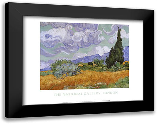 A Wheat Field with Cypresses, c.1889 36x28 Black Modern Wood Framed Art Print Poster by Van Gogh, Vincent