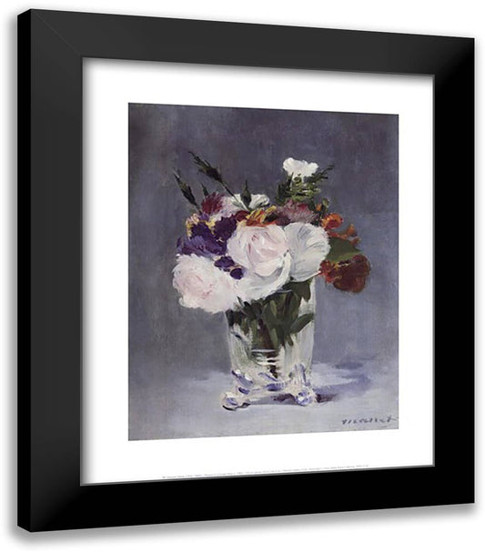 Flowers in a Crystal Vase 15x18 Black Modern Wood Framed Art Print Poster by Manet, Edouard