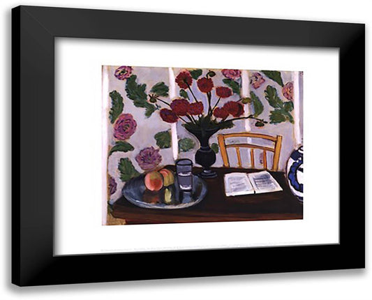 Still Life, Bouquet of Dahlias and White Book, 1923 18x15 Black Modern Wood Framed Art Print Poster by Matisse, Henri