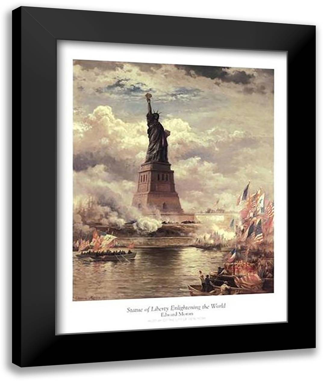 Statue of Liberty Enlightening the World, 1886 28x36 Black Modern Wood Framed Art Print Poster by Moran, Edward