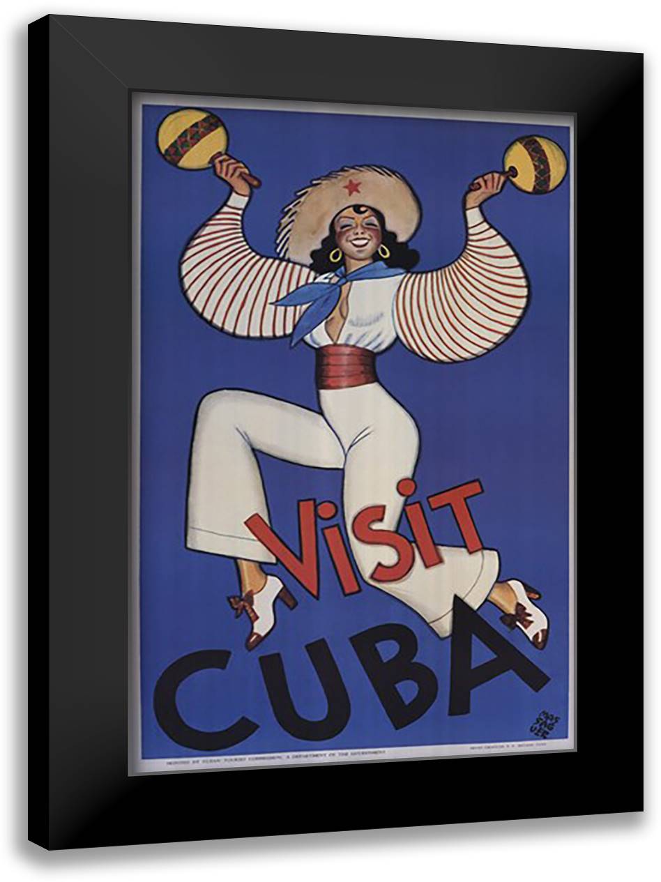 Visit Cuba 28x40 Black Modern Wood Framed Art Print Poster by Massaguer