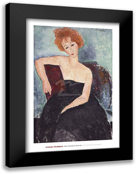 Red-Headed Woman 28x40 Black Modern Wood Framed Art Print Poster by Modigliani, Amedeo