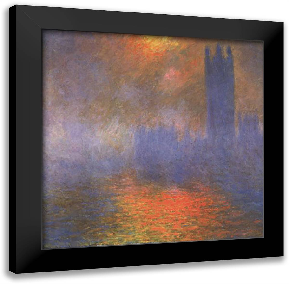 Houses of Parliament 16x16 Black Modern Wood Framed Art Print Poster by Monet, Claude