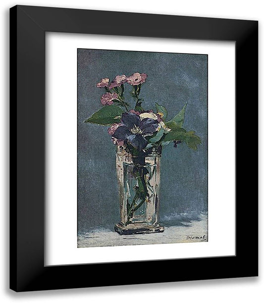 Carnations and Clematis in a Crystal Vase 15x18 Black Modern Wood Framed Art Print Poster by Manet, Edouard