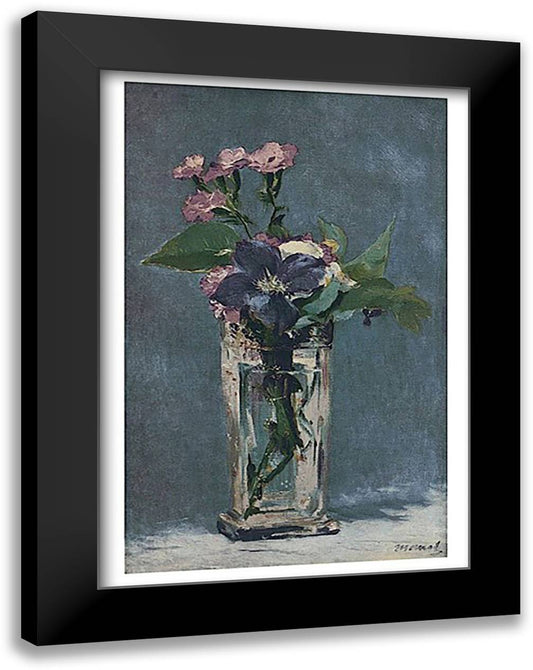 Carnations and Clematis in a Crystal Vase 17x23 Black Modern Wood Framed Art Print Poster by Manet, Edouard