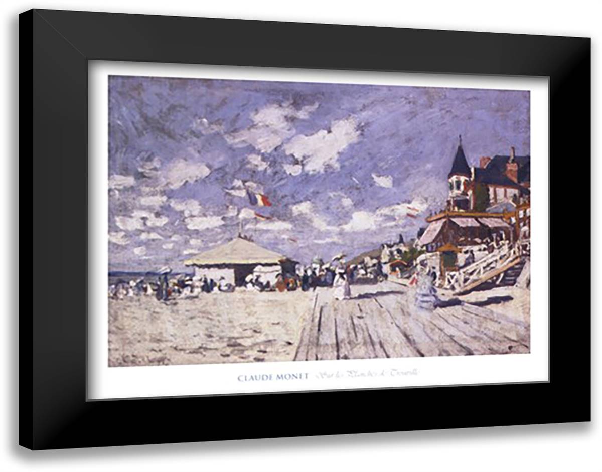 Sur les planches de Trouville 36x28 Black Modern Wood Framed Art Print Poster by Monet, Claude