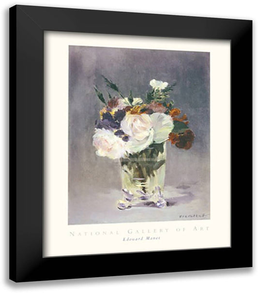 Flowers in a Crystal Vase 28x34 Black Modern Wood Framed Art Print Poster by Manet, Edouard