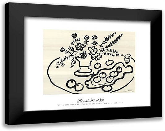 Still Life with Vase of Flowers and Plate of Fruit 36x28 Black Modern Wood Framed Art Print Poster by Matisse, Henri