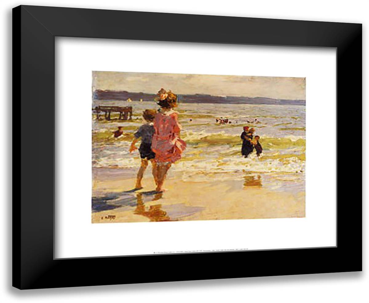 At the Seashore 24x20 Black Modern Wood Framed Art Print Poster by Potthast, Edward Potthast