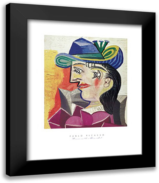 Woman with a Blue Hat 20x24 Black Modern Wood Framed Art Print Poster by Picasso, Pablo