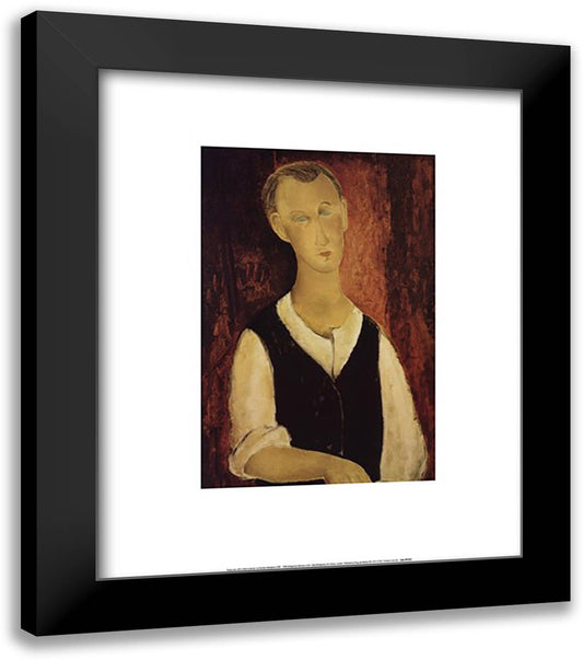 Young Man with a Black Waistcoat, 1912 20x24 Black Modern Wood Framed Art Print Poster by Modigliani, Amedeo