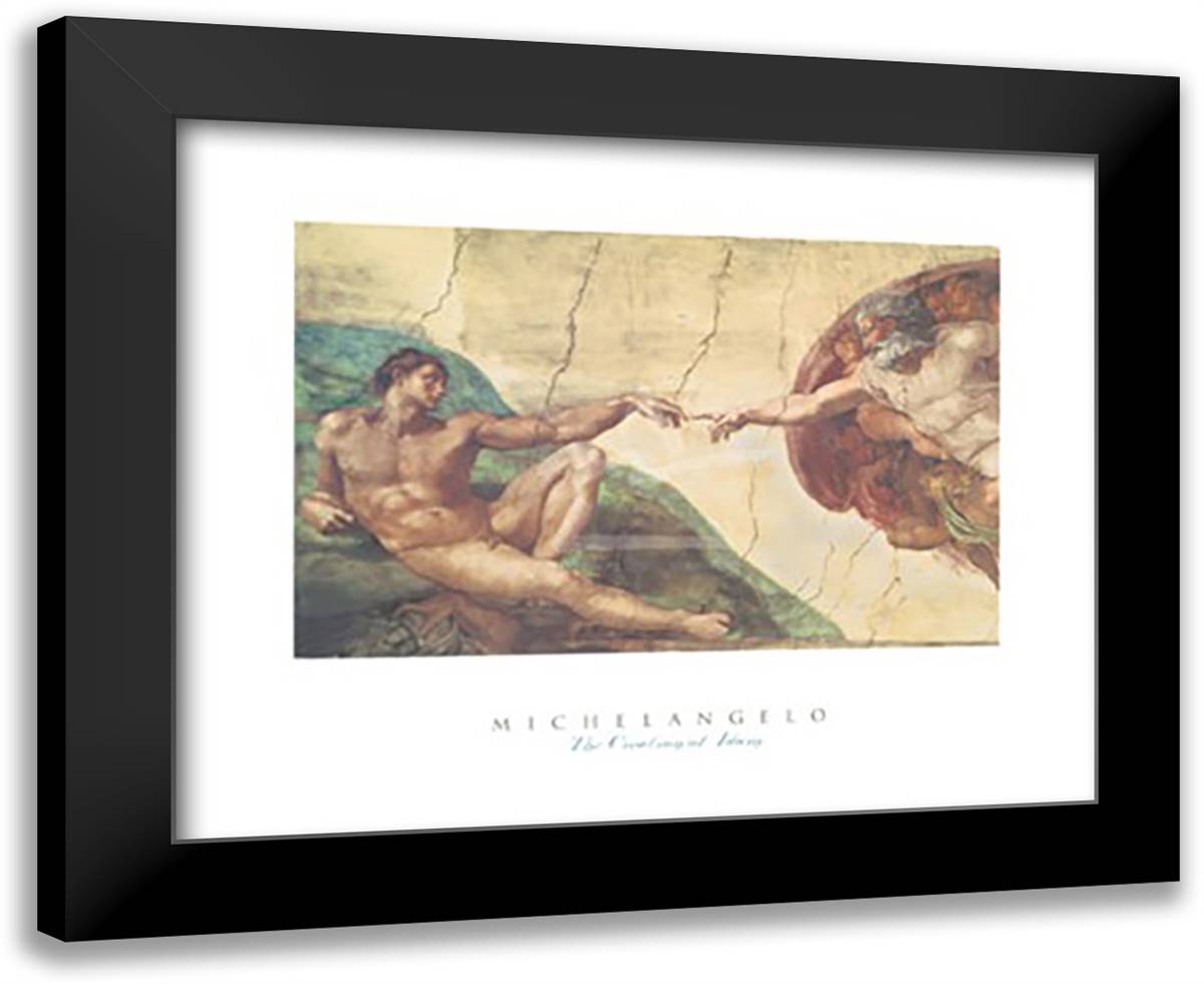 The Creation of Adam 24x20 Black Modern Wood Framed Art Print Poster by Michelangelo