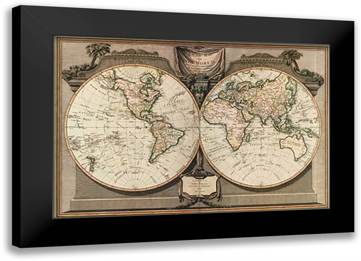 New Map of the World 40x28 Black Modern Wood Framed Art Print Poster