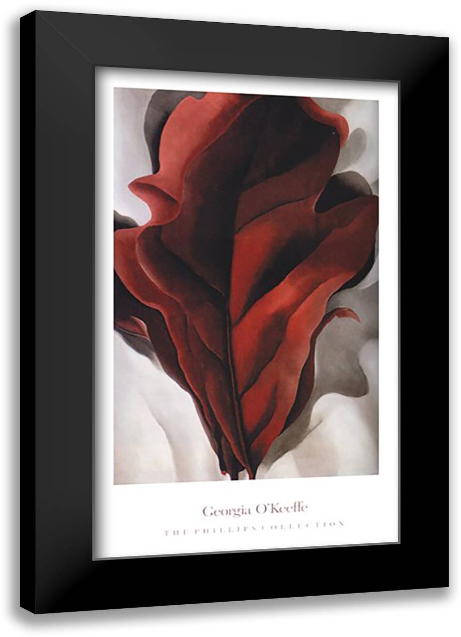 Large Dark Red Leaves on White 28x40 Black Modern Wood Framed Art Print Poster by O'Keeffe, Georgia