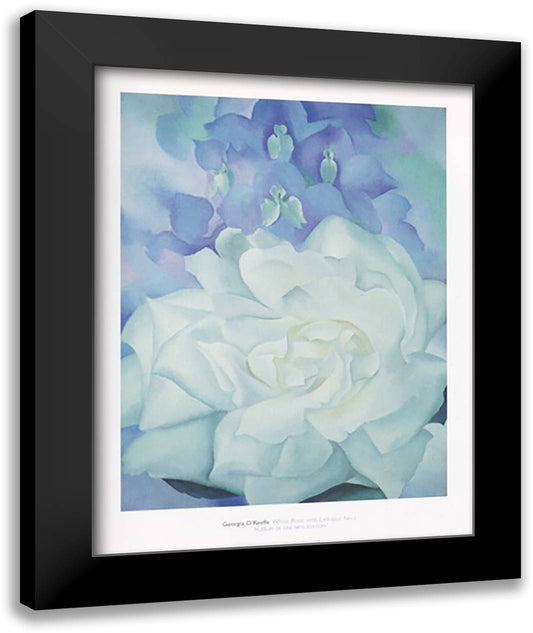 White Rose with Larkspur No. 2, 1927 28x38 Black Modern Wood Framed Art Print Poster by O'Keeffe, Georgia
