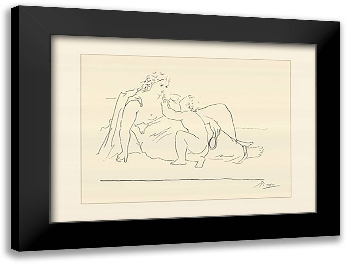 Femme et enfant (serigraph) 32x24 Black Modern Wood Framed Art Print Poster by Picasso, Pablo