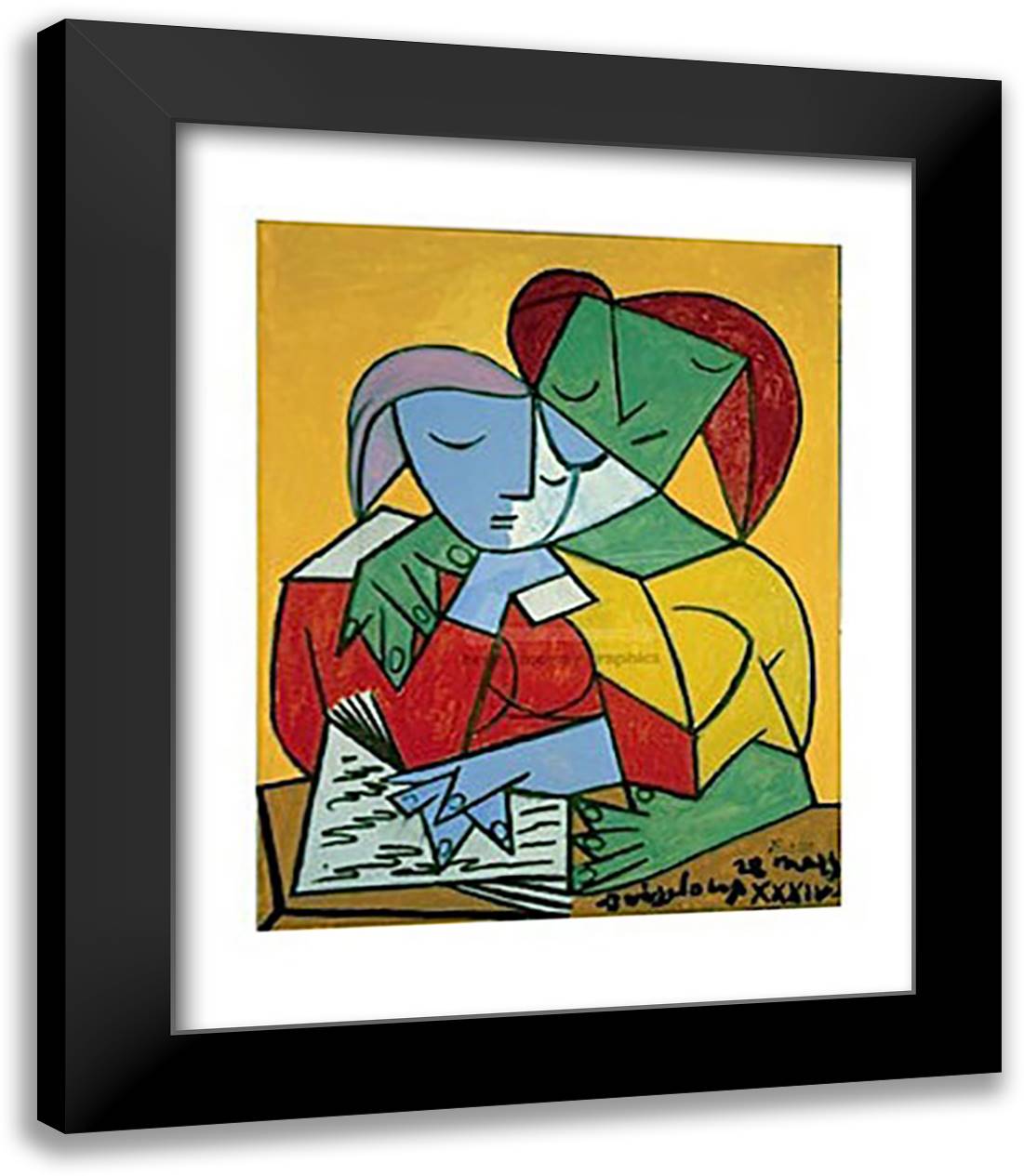 Two Girls Reading 15x18 Black Modern Wood Framed Art Print Poster by Picasso, Pablo