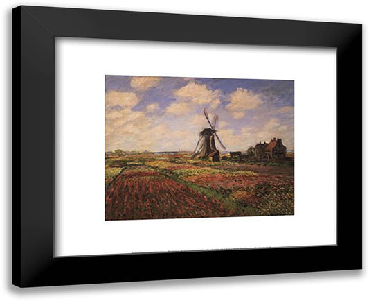 Tulip Fields with Windmill 18x15 Black Modern Wood Framed Art Print Poster by Monet, Claude