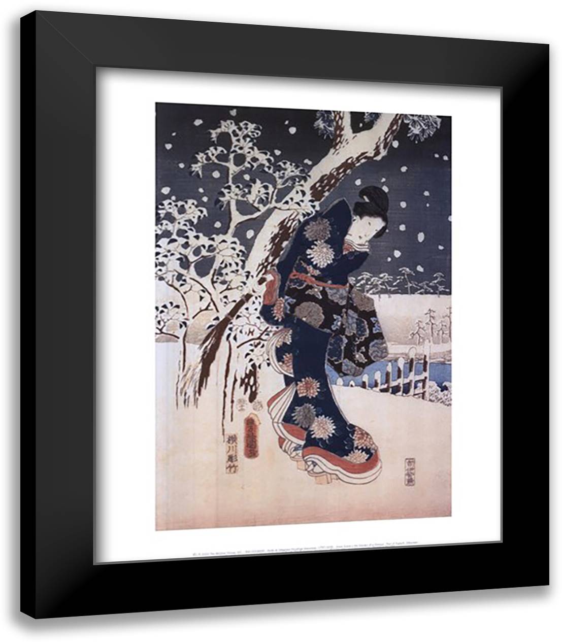 Snow Scene in the Garden of a Daimyo, part of a Triptych 15x18 Black Modern Wood Framed Art Print Poster by Hiroshige, Ando