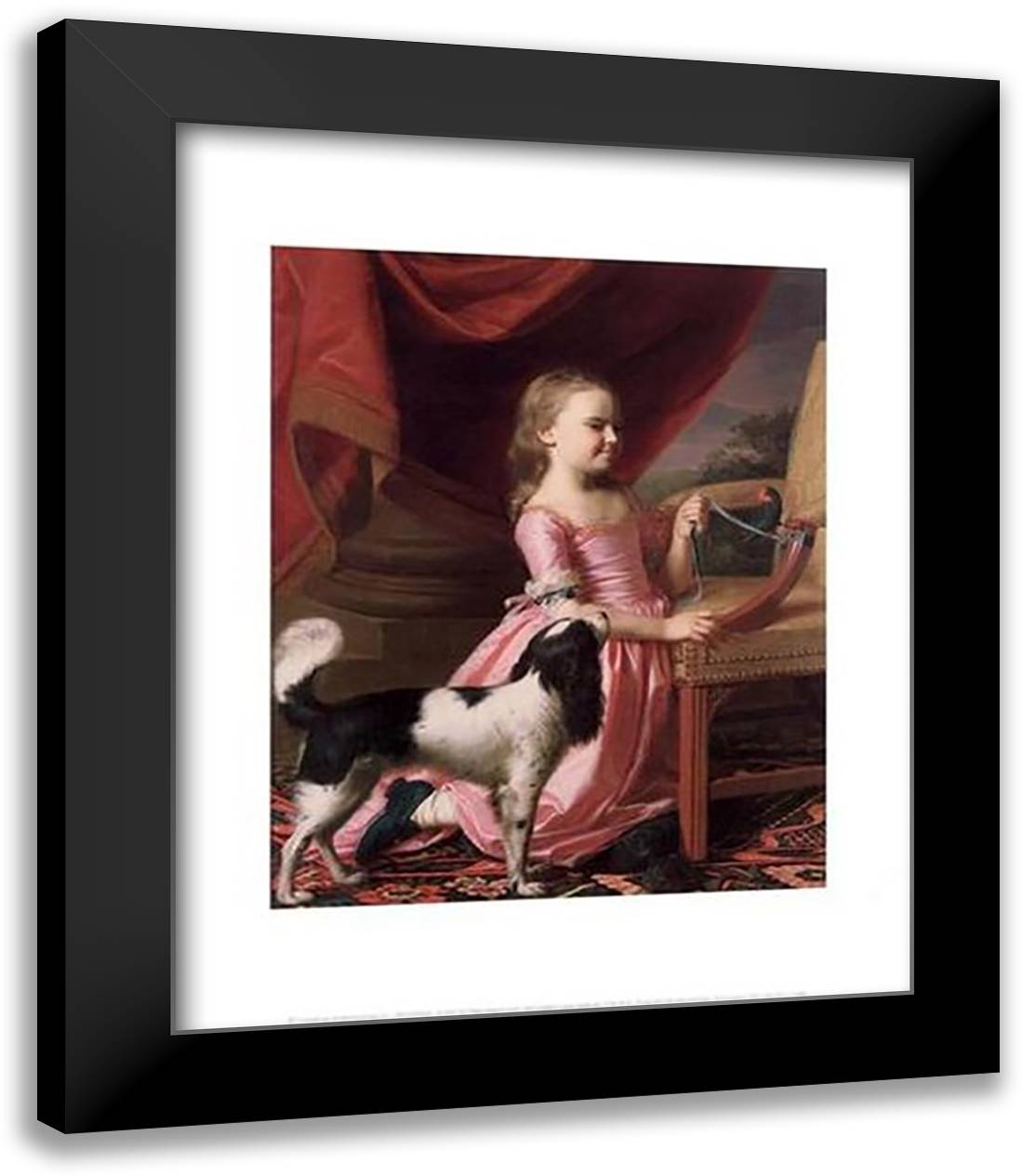 Young Lady with a Bird and Dog, 1767 15x18 Black Modern Wood Framed Art Print Poster by Copley, John