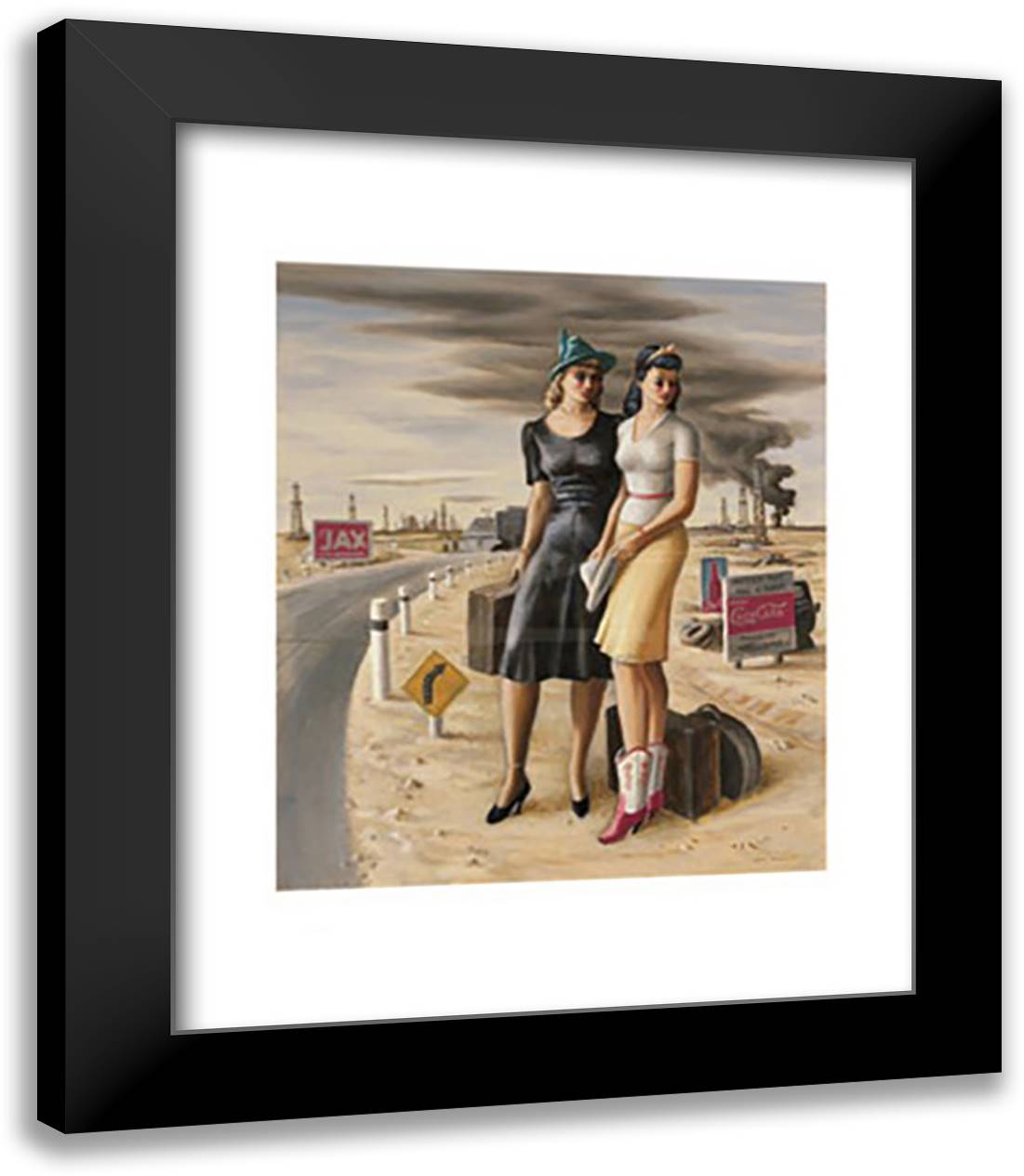 Oil Field Girls, 1940 15x18 Black Modern Wood Framed Art Print Poster by Bywaters, Lynn