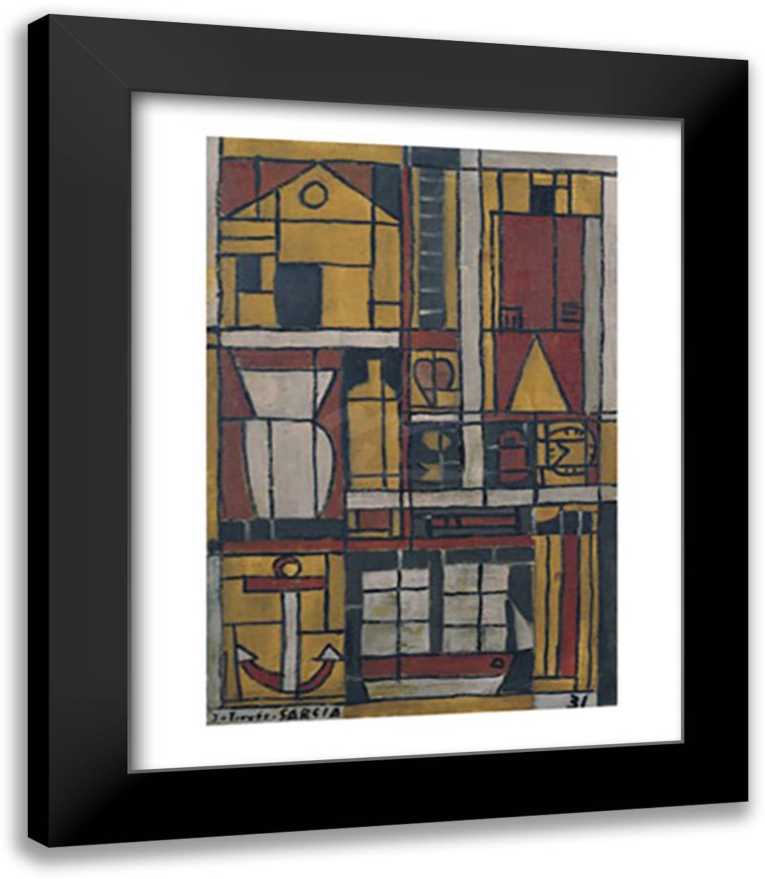 Constructif en rouge et ocre [Construction in Red and Ochre], 1931 15x18 Black Modern Wood Framed Art Print Poster by Torres, Mara Antonia