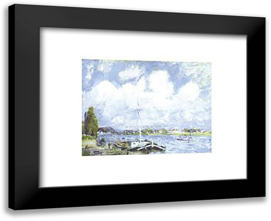 Boats on the Seine 18x15 Black Modern Wood Framed Art Print Poster by Sisley, Alfred