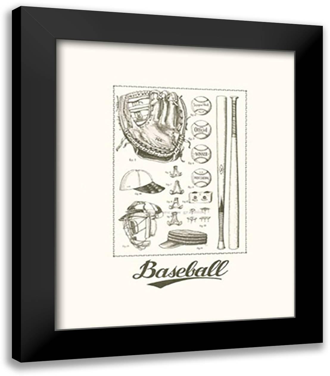 Baseball (serigraph) 15x18 Black Modern Wood Framed Art Print Poster by Gower, Neil