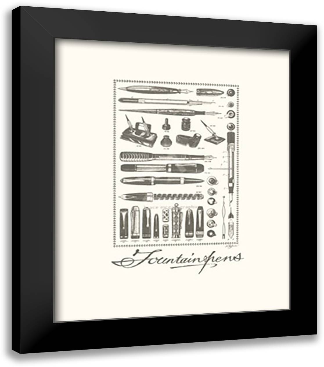 Fountain Pens (serigraph) 15x18 Black Modern Wood Framed Art Print Poster by Gower, Neil