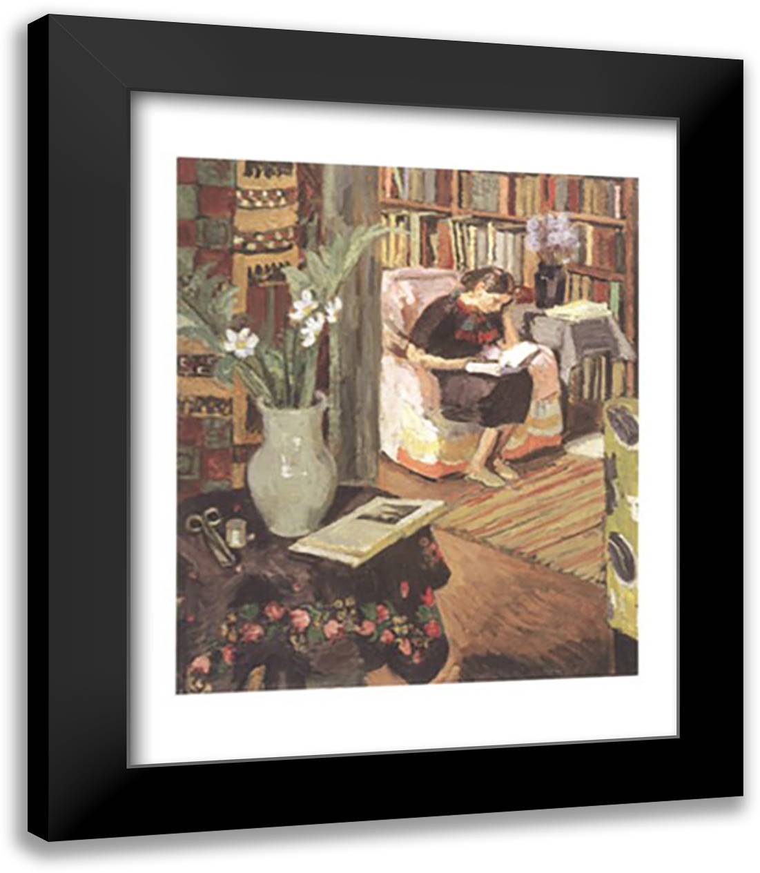 Interior with Artist's Daughter 15x18 Black Modern Wood Framed Art Print Poster by Bell, V.