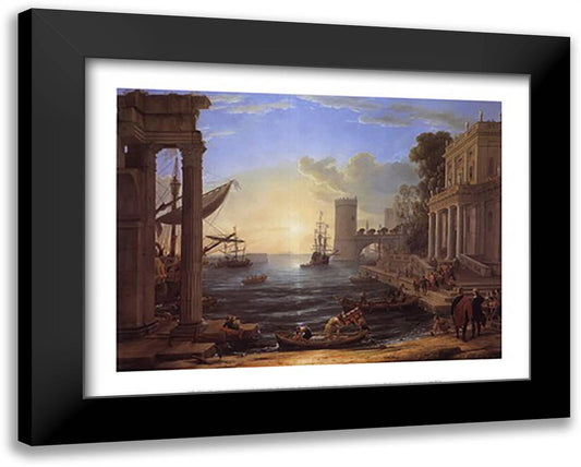 Seaport with Embarkation of the Queen of Sheba 18x15 Black Modern Wood Framed Art Print Poster by Lorrain, Claude