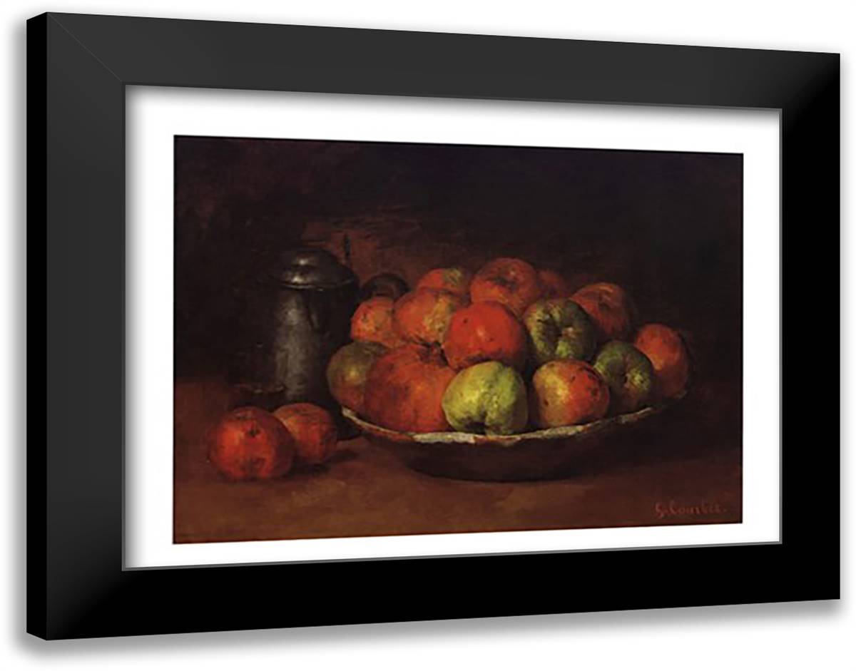 Still Life with Apples and a Pomegranate 18x15 Black Modern Wood Framed Art Print Poster by Courbet, Gustave