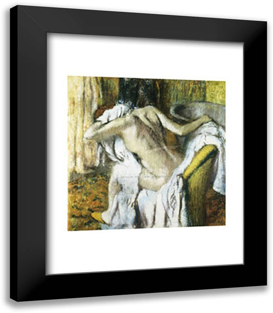 After the Bath, Woman drying herself 15x18 Black Modern Wood Framed Art Print Poster by Degas, Edgar