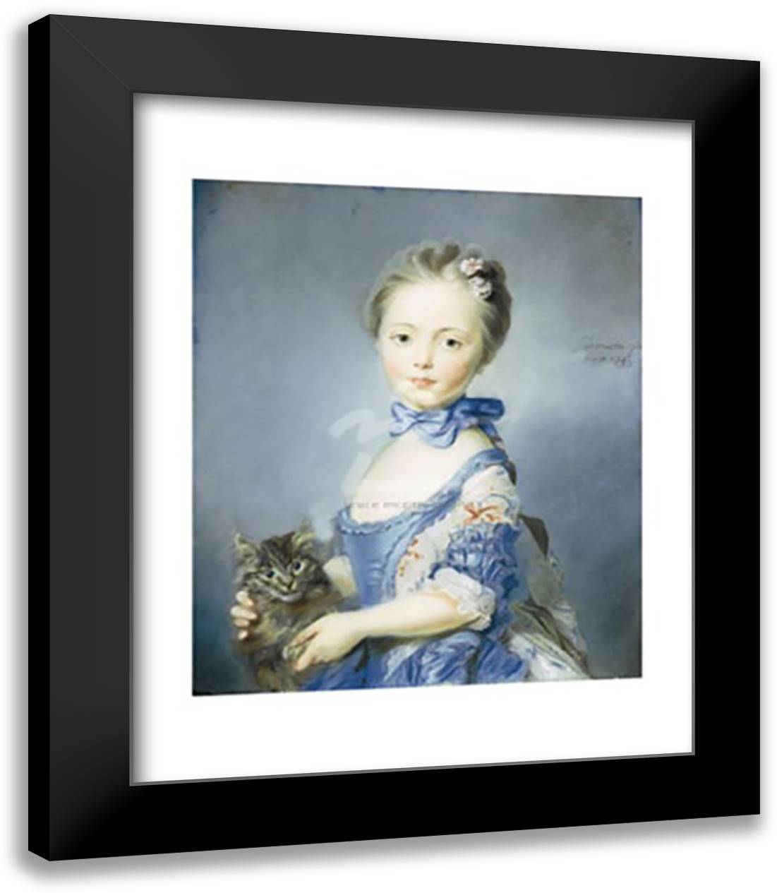 Baptiste Perronneau - A Girl with a Kitten 15x18 Black Modern Wood Framed Art Print Poster by Perroneau, Jean B.