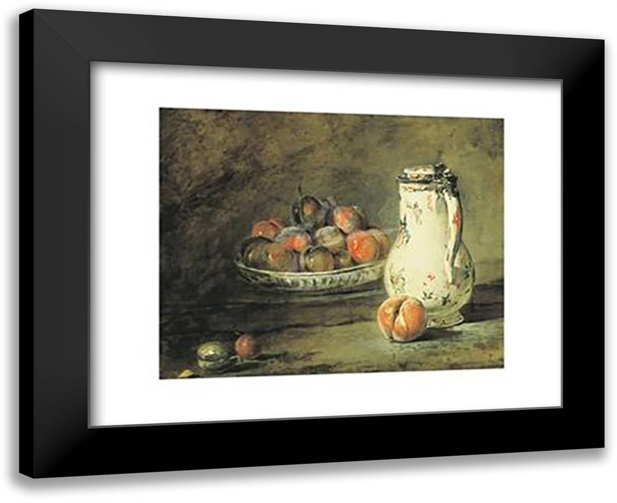 Bowl of Plums 18x15 Black Modern Wood Framed Art Print Poster by Chardin, Martina
