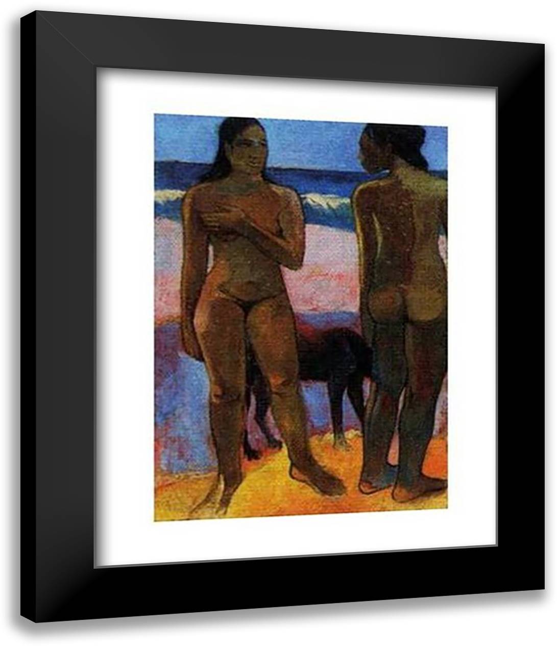 Two Nudes on a Tahitian Beach, 1891 15x18 Black Modern Wood Framed Art Print Poster by Gauguin, Paul
