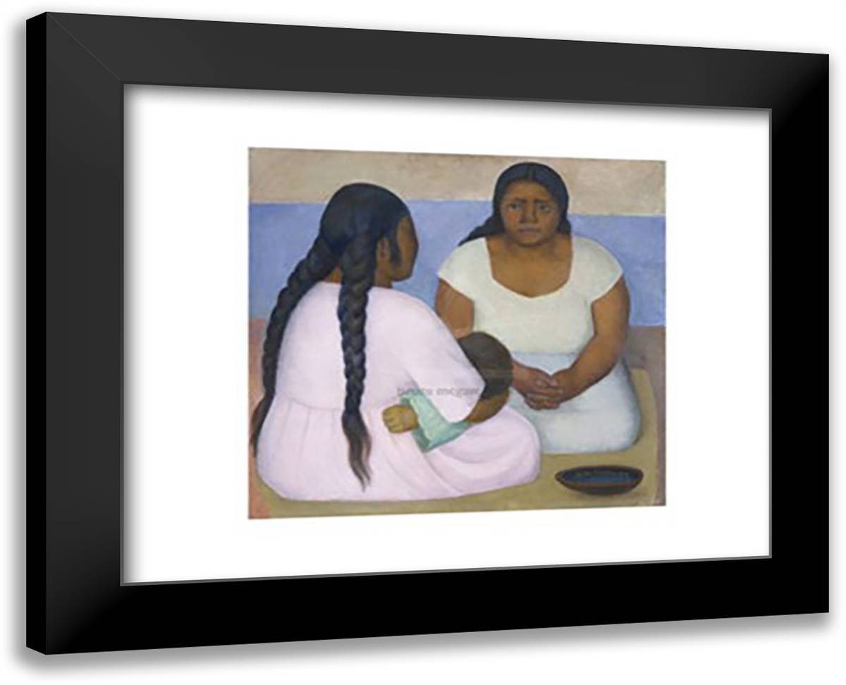 Two Women and a Child 18x15 Black Modern Wood Framed Art Print Poster by Rivera, Gustavo
