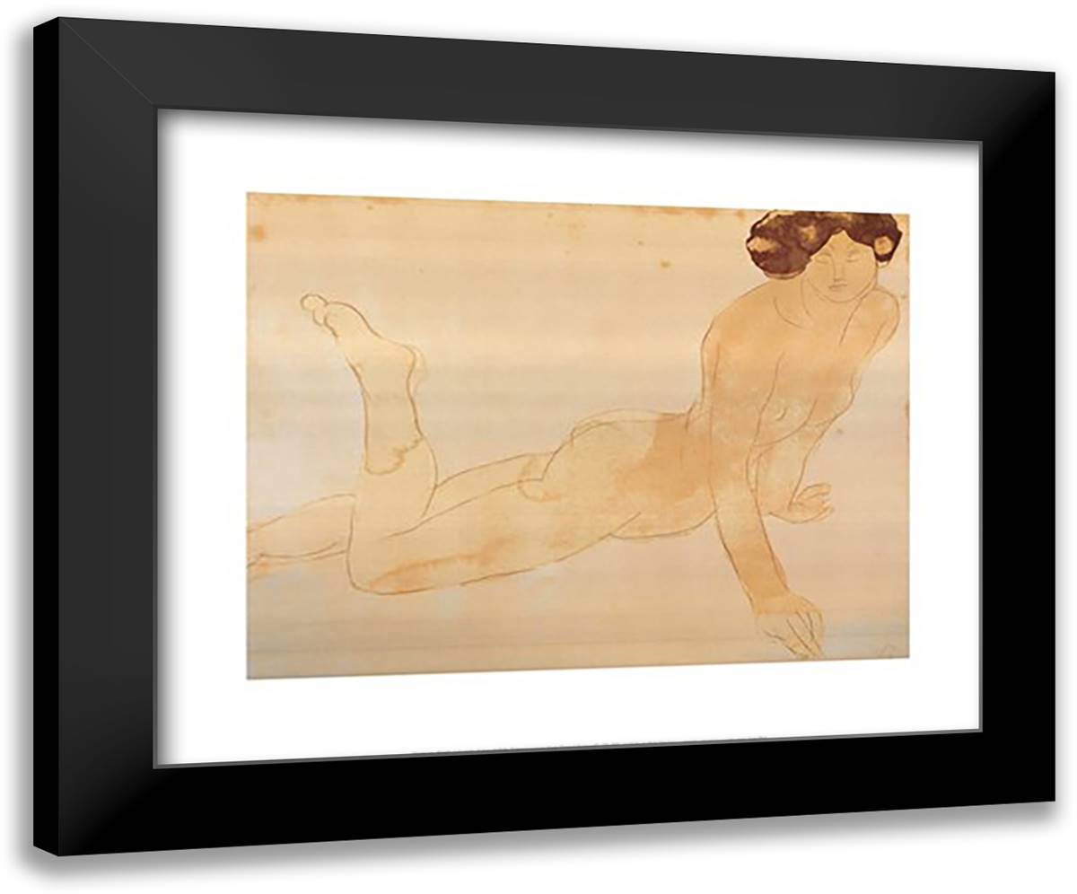 Femme nue allongee sur le ventre (small) 24x20 Black Modern Wood Framed Art Print Poster by Rodin, Auguste