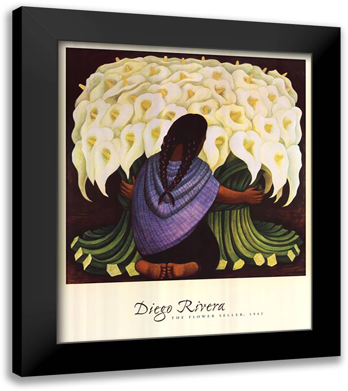 The Flower Seller, 1942 28x32 Black Modern Wood Framed Art Print Poster by Rivera, Diego