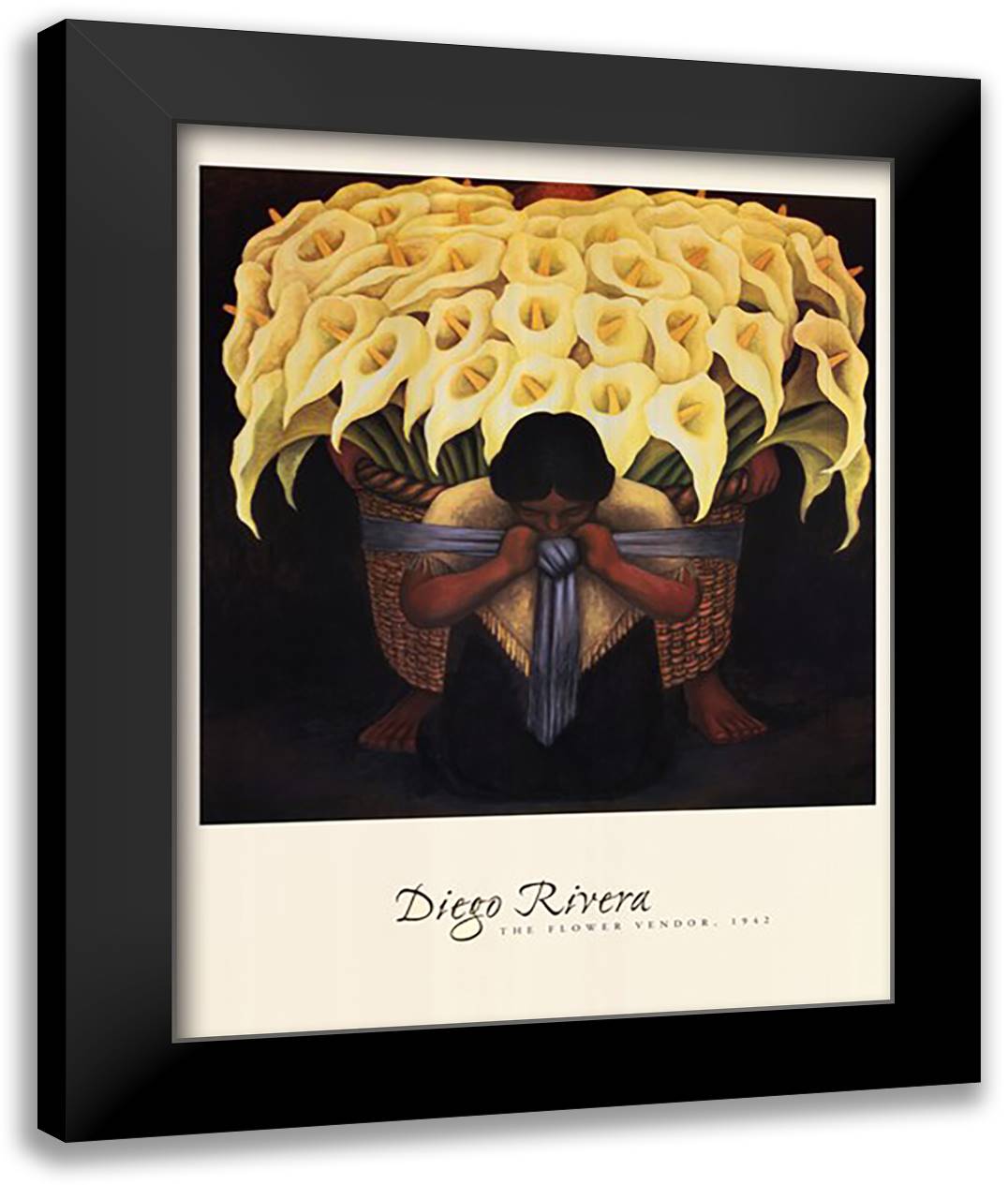 The Flower Vendor, 1942 28x38 Black Modern Wood Framed Art Print Poster by Rivera, Diego