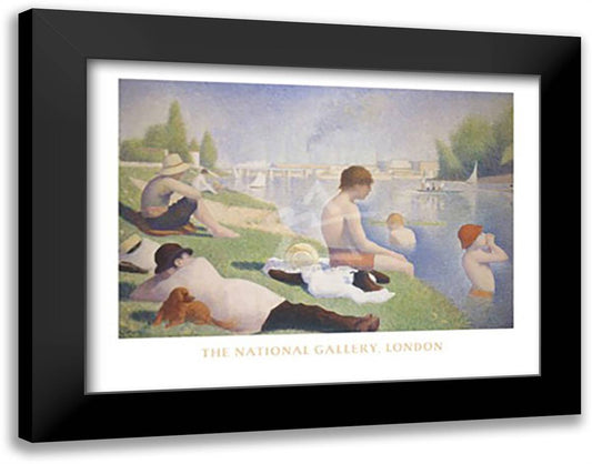 Bathers at Asnieres 36x28 Black Modern Wood Framed Art Print Poster by Seurat, Georges